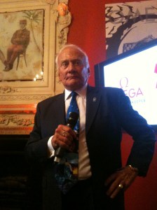 Buzz Aldrin speaking at Soho House during the London Olympics