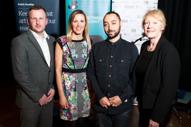 L-R David McConnell (Arts Council NI), Louise Turley (NI Chamber), David Levin, Mary McKenna
