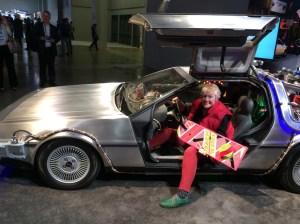 In a De Lorean on Back to the Future Day with a hover board - awesome!